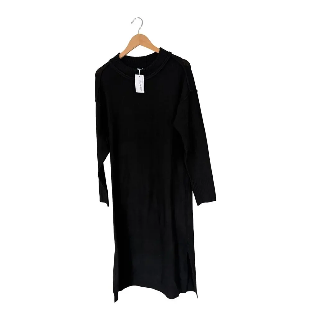 STITCHDROP Ribbed Sweater Dress in Black Crewneck Long Sleeve Size Medium NEW - Picture 4 of 6